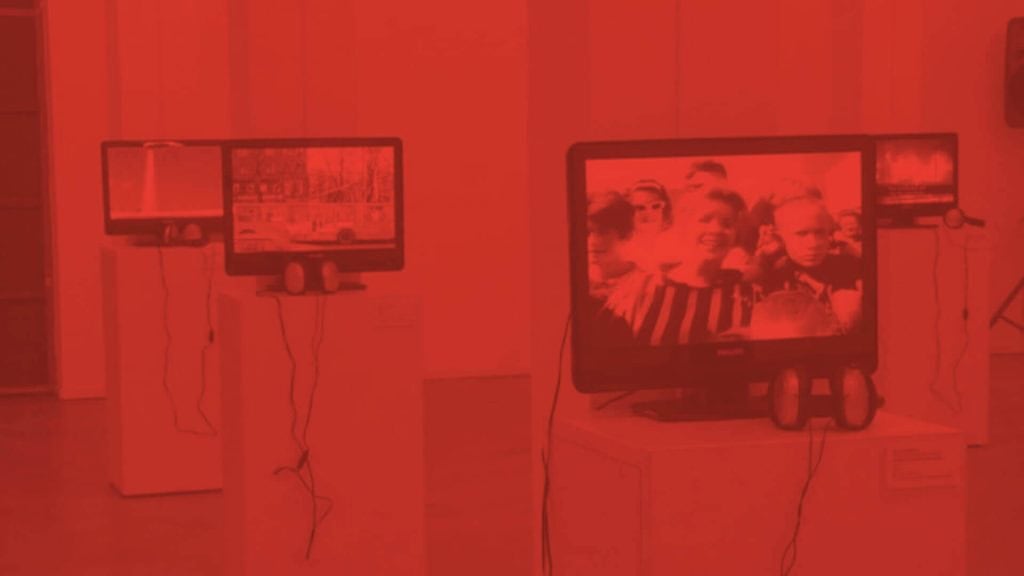 A photo of TV screens in Depo exhibition space