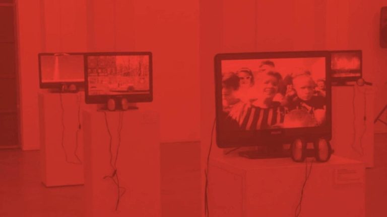 A photo of TV screens in Depo exhibition space