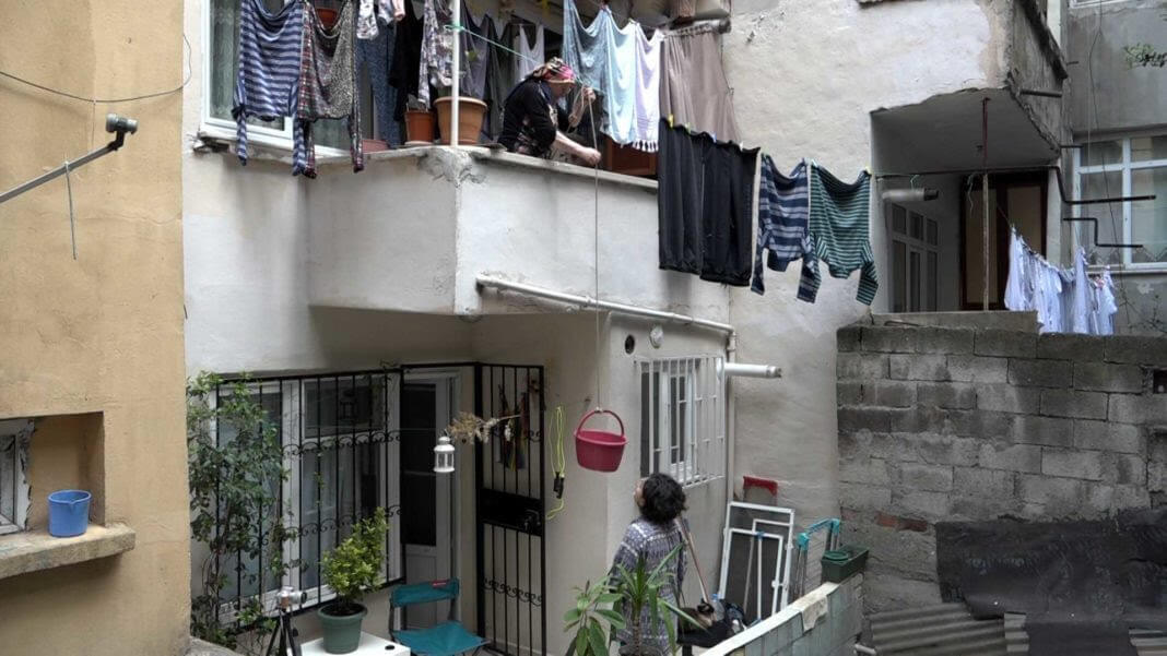 Movie still: an iner courtyard