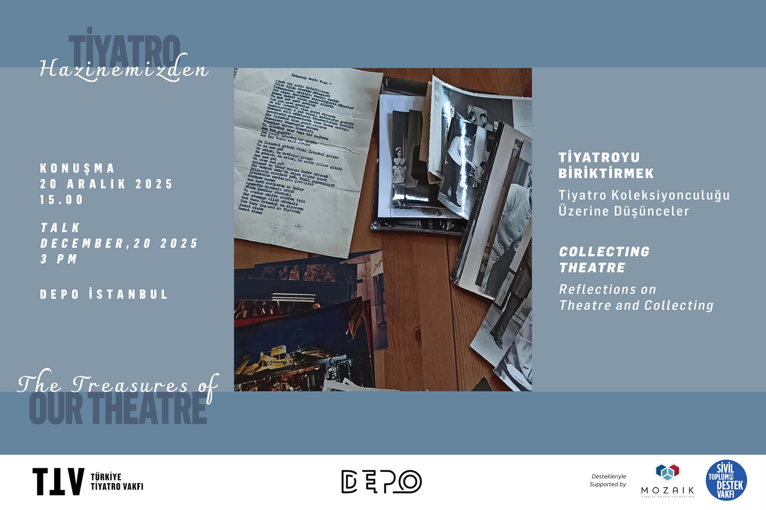 Etkinliğe katılanların listesini içeren, bir dizi eski fotoğraf ve daktilo ile yazılmış bir şiiri gösteren etkinlik afişi.